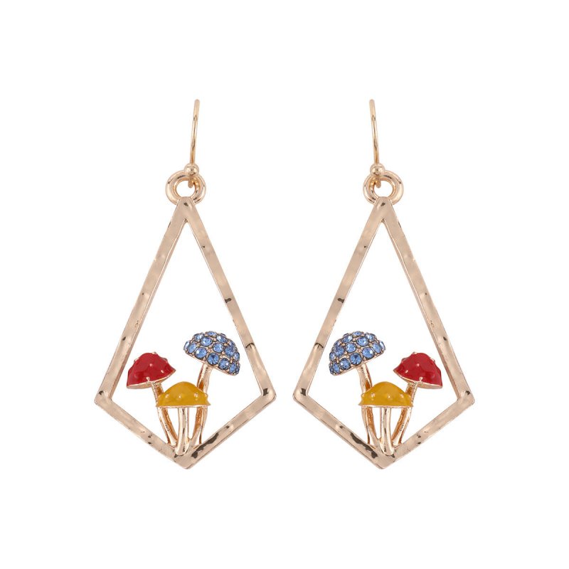 Mushroom Earrings Red Diamond Square Studs-Jewearrings