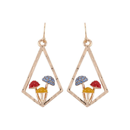 Mushroom Earrings Red Diamond Square Studs-Jewearrings