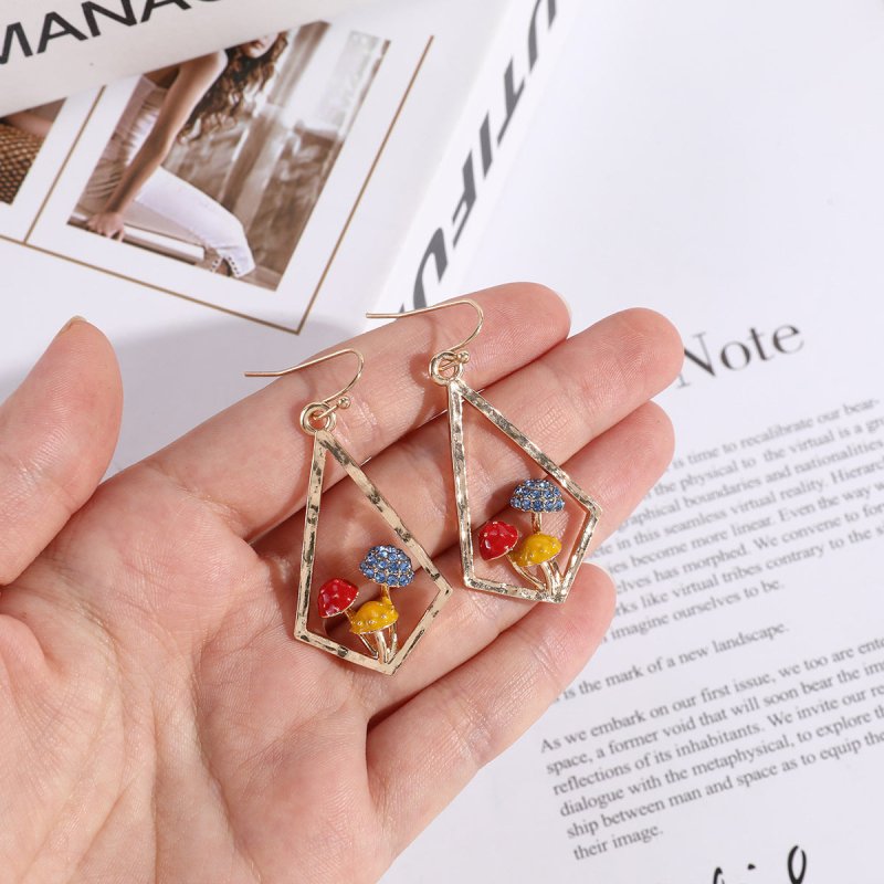 Mushroom Earrings Red Diamond Square Studs-Jewearrings