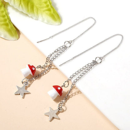 Mushroom Earrings Star Chain Earrings-Jewearrings