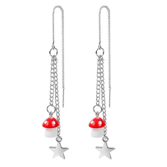 Mushroom Earrings Star Chain Earrings-Jewearrings