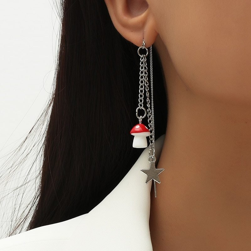 Mushroom Earrings Star Chain Earrings-Jewearrings