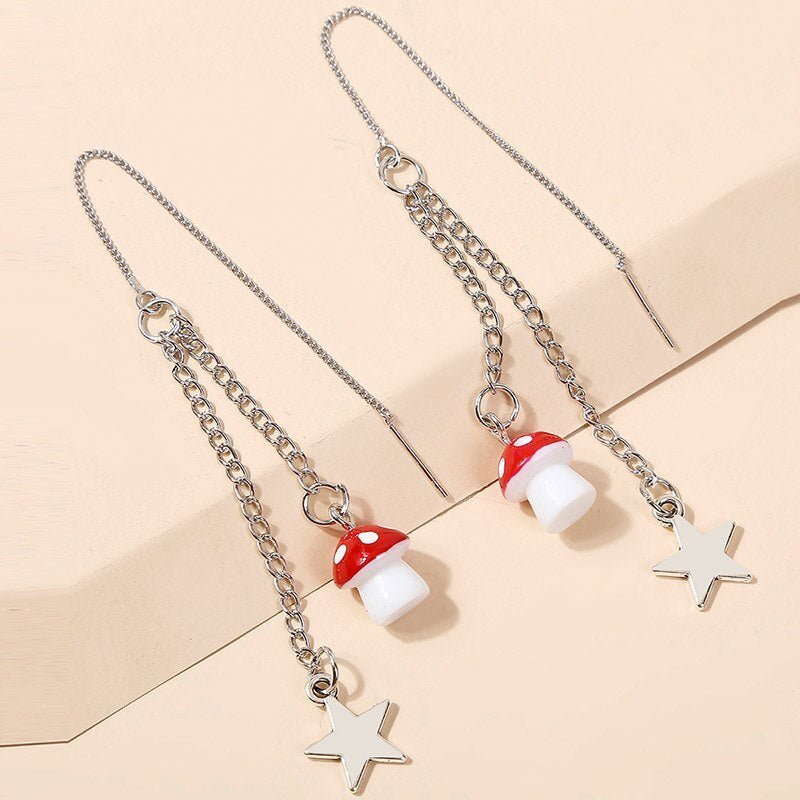 Mushroom Earrings Star Chain Earrings-Jewearrings