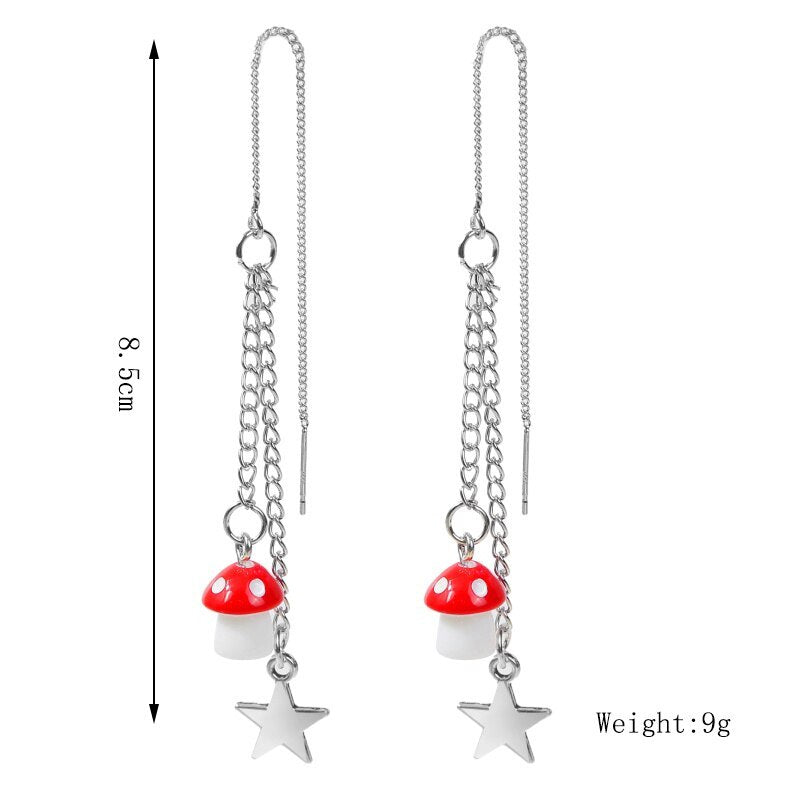 Mushroom Earrings Star Chain Earrings-Jewearrings