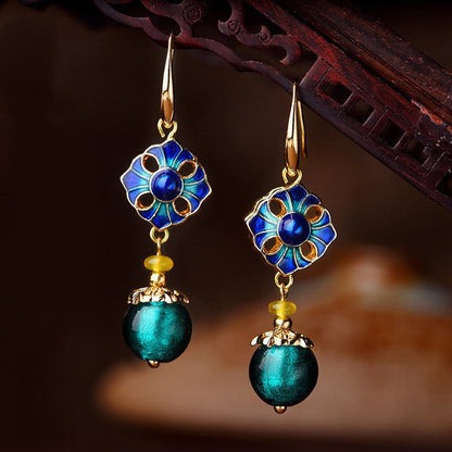 National style glazed blue earrings-Jewearrings