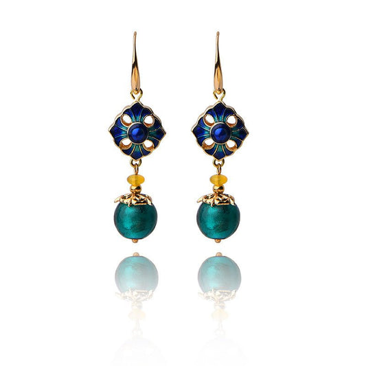 National style glazed blue earrings-Jewearrings