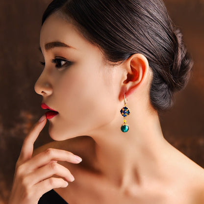 National style glazed blue earrings-Jewearrings