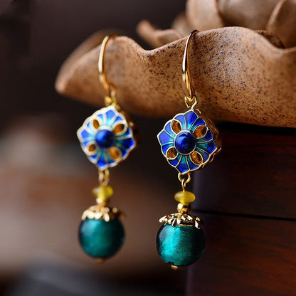 National style glazed blue earrings-Jewearrings