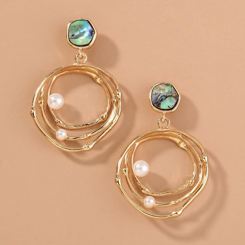 Natural Abalone Shell Diamond Earrings Multi-layer Round Pearl Earrings Earrings Women-Jewearrings