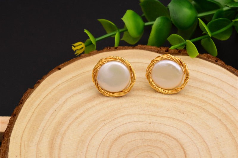 Natural Baroque Button Pearl Stud Earrings-Jewearrings