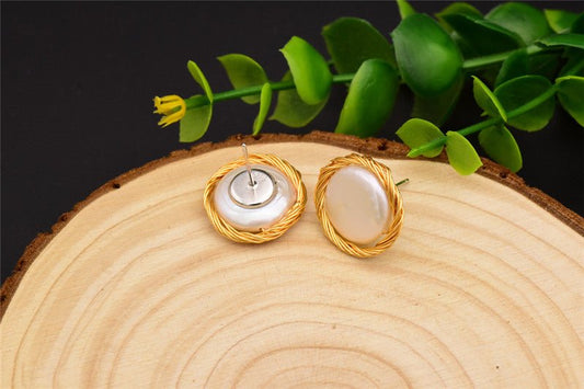 Natural Baroque Button Pearl Stud Earrings-Jewearrings