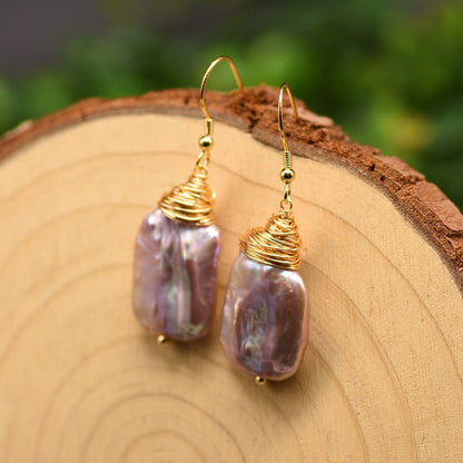 Natural Baroque Pearl Geometric Earrings-Jewearrings