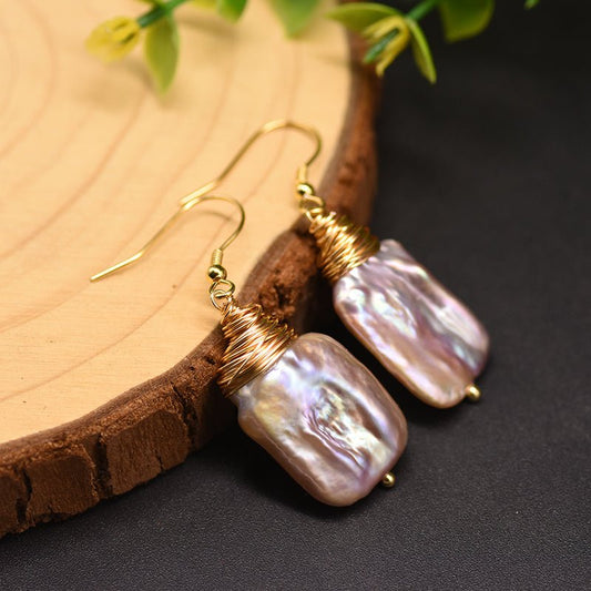 Natural Baroque Pearl Geometric Earrings-Jewearrings