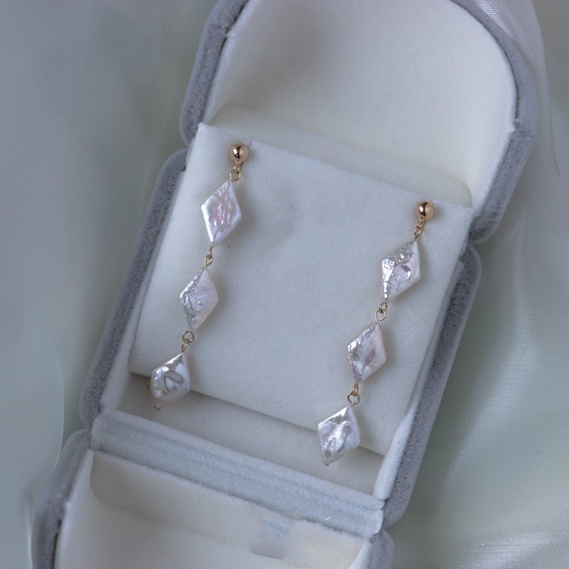 Natural Baroque Pearl Rhombus Earrings-Jewearrings