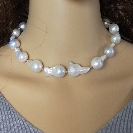 Natural Baroque Shaped Pearl Long Necklace Earrings-Jewearrings