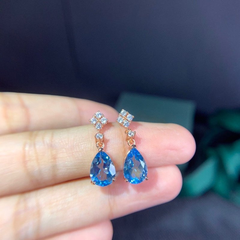 Natural Blue Topaz Female Earrings-Jewearrings