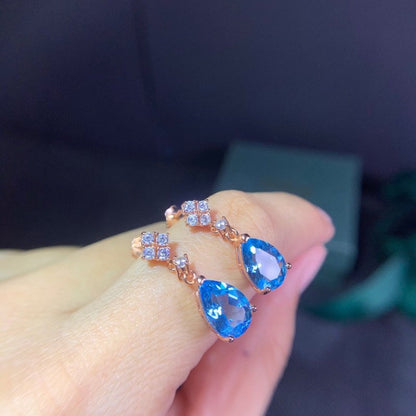 Natural Blue Topaz Female Earrings-Jewearrings