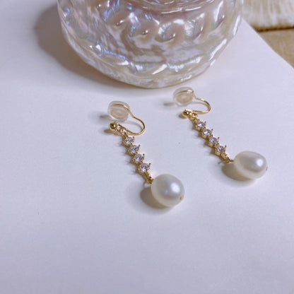 Natural Drop Pearl And Diamond Mid-Length Fashion Earrings-Jewearrings