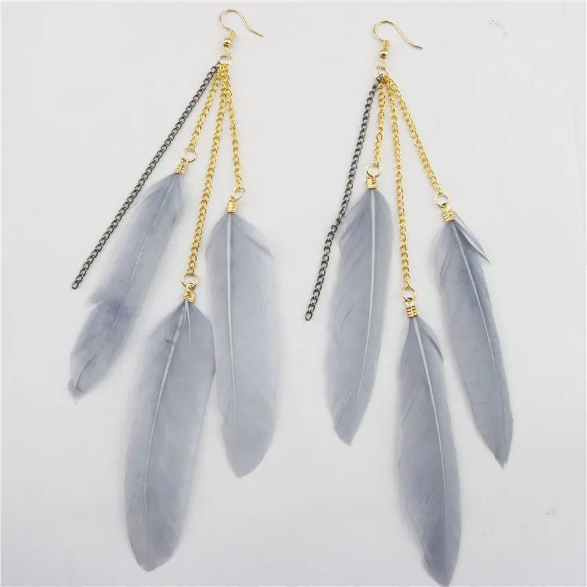 Natural Feather Tassel Earrings-Jewearrings