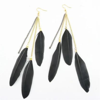 Natural Feather Tassel Earrings-Jewearrings