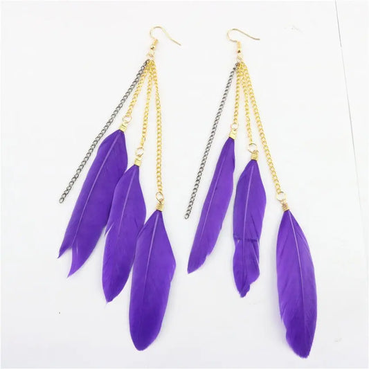 Natural Feather Tassel Earrings-Jewearrings