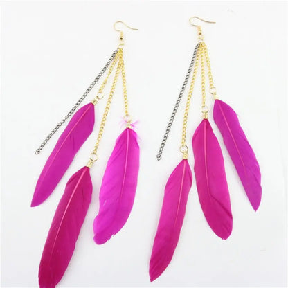 Natural Feather Tassel Earrings-Jewearrings