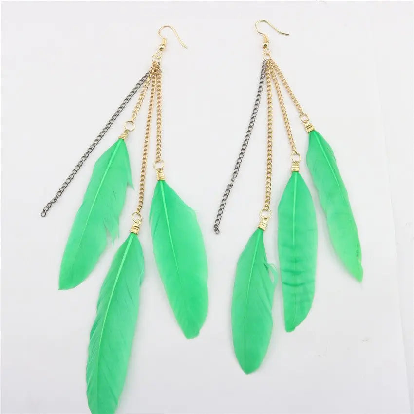 Natural Feather Tassel Earrings-Jewearrings