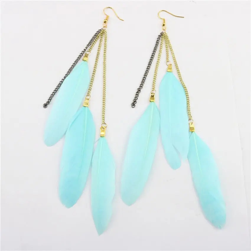 Natural Feather Tassel Earrings-Jewearrings