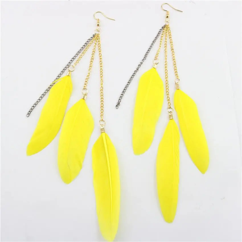 Natural Feather Tassel Earrings-Jewearrings