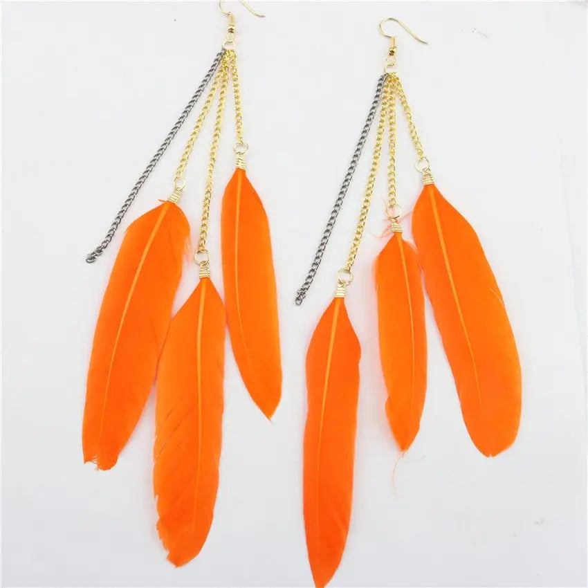 Natural Feather Tassel Earrings-Jewearrings