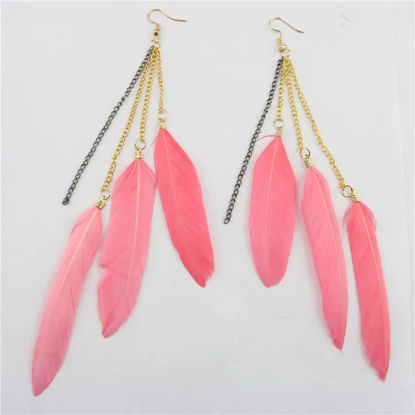 Natural Feather Tassel Earrings-Jewearrings