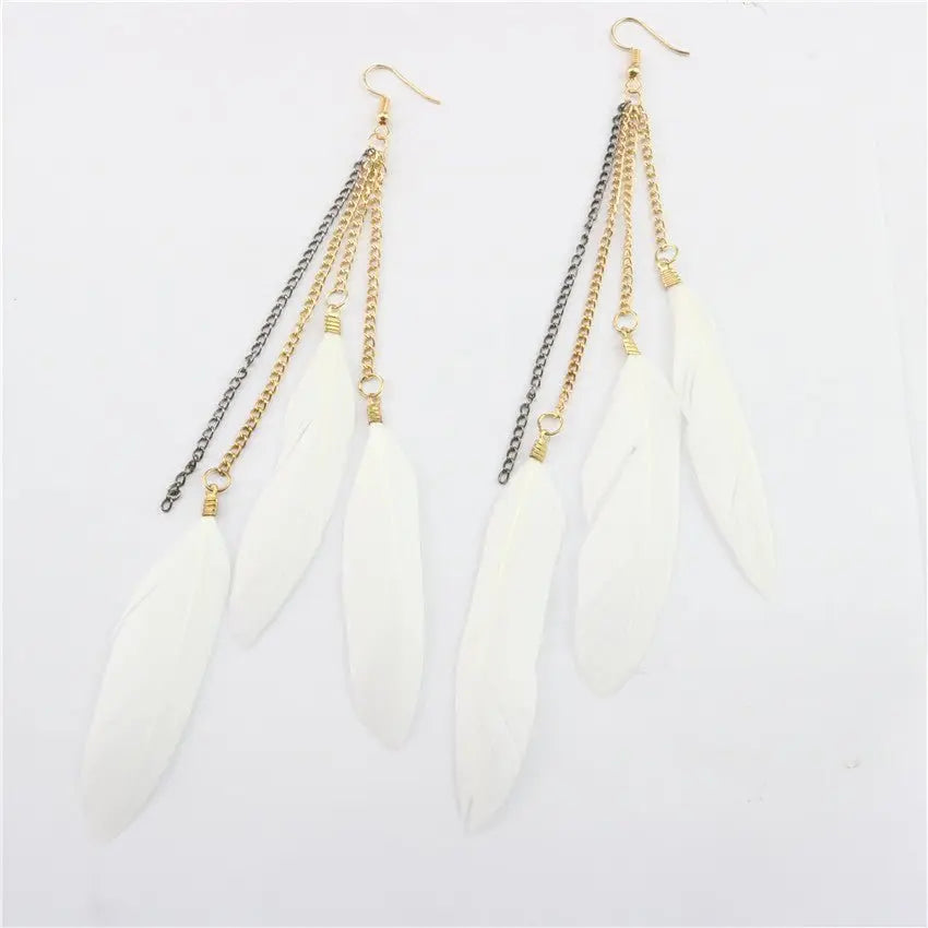 Natural Feather Tassel Earrings-Jewearrings