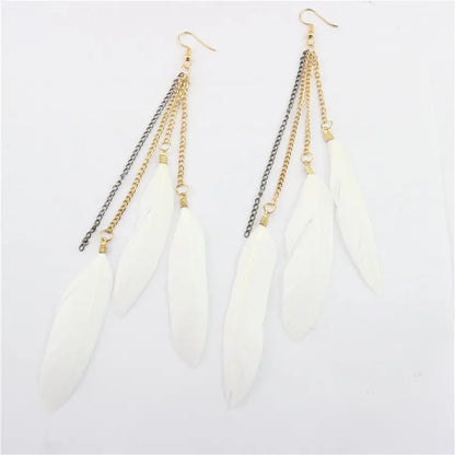 Natural Feather Tassel Earrings-Jewearrings