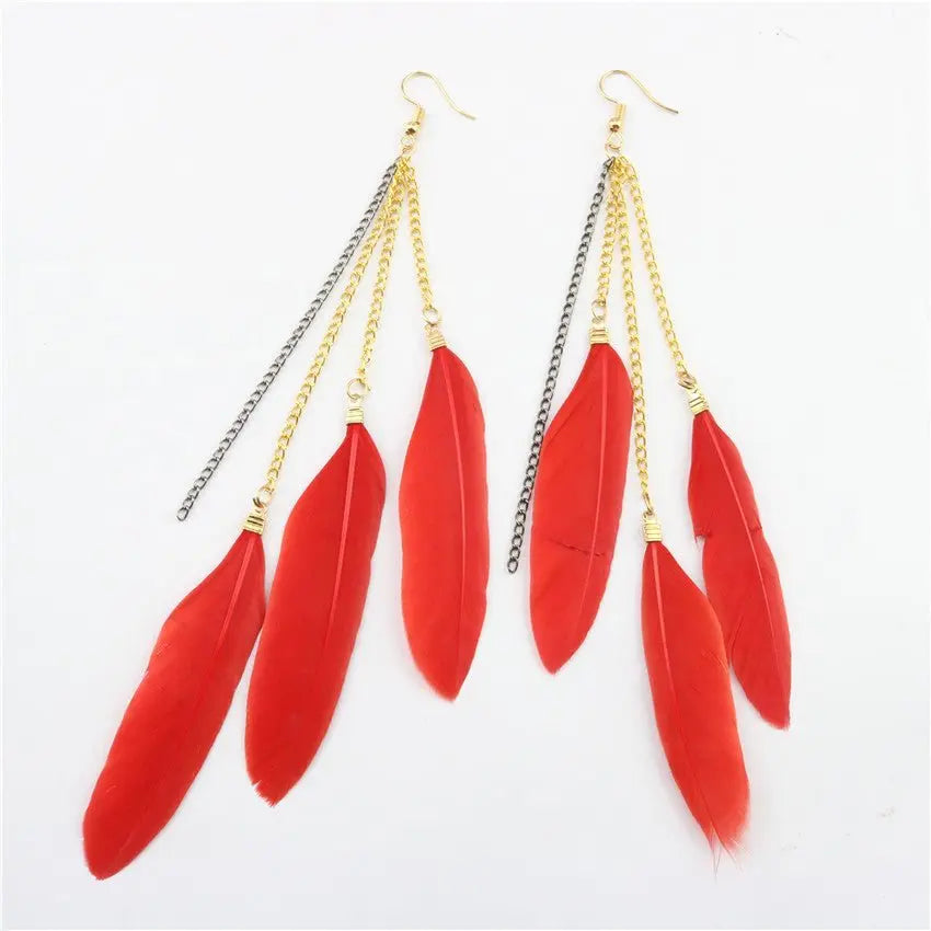 Natural Feather Tassel Earrings-Jewearrings