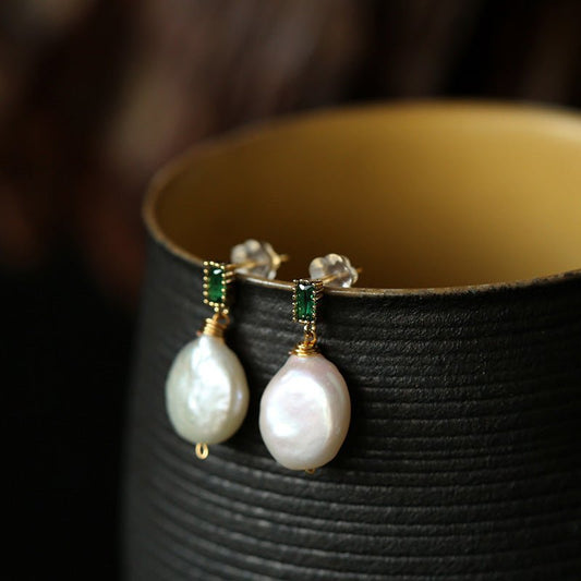 Natural Freshwater Baroque Pearl Earrings-Jewearrings