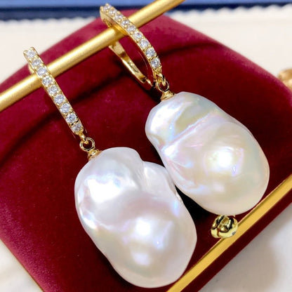 Natural Freshwater Baroque Shaped Magic Light Edison Pearl Earrings-Jewearrings