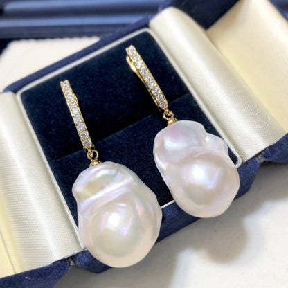 Natural Freshwater Baroque Shaped Magic Light Edison Pearl Earrings-Jewearrings