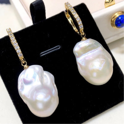 Natural Freshwater Baroque Shaped Magic Light Edison Pearl Earrings-Jewearrings