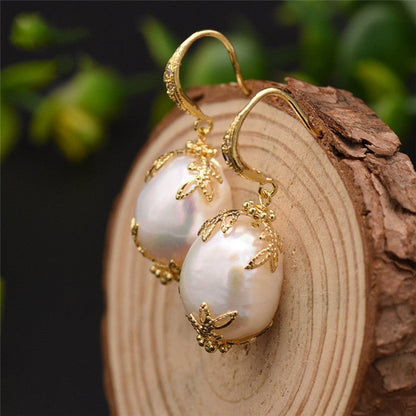 Natural Freshwater Pearl Earrings Baroque Pearl Earrings-Jewearrings