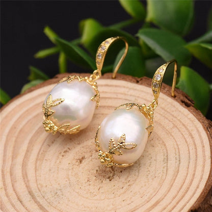 Natural Freshwater Pearl Earrings Baroque Pearl Earrings-Jewearrings