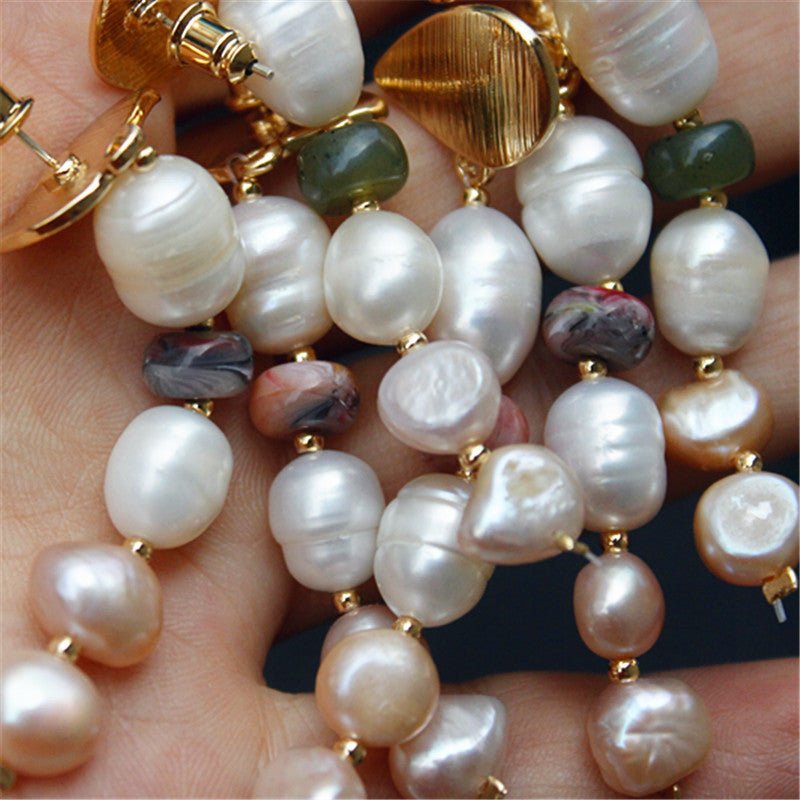 Natural Freshwater Shell Pearl Earrings Stone Beads Children'S Elegant Earrings Long Style-Jewearrings