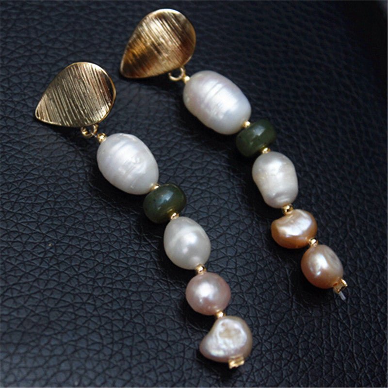 Natural Freshwater Shell Pearl Earrings Stone Beads Children'S Elegant Earrings Long Style-Jewearrings