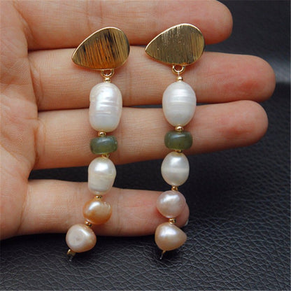 Natural Freshwater Shell Pearl Earrings Stone Beads Children'S Elegant Earrings Long Style-Jewearrings