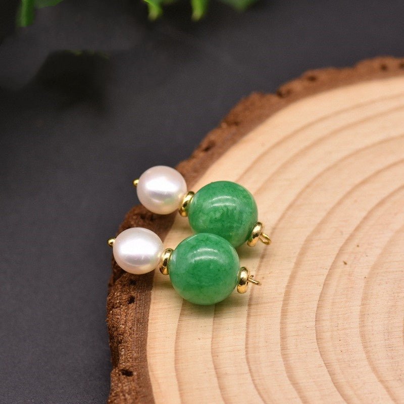 Natural Green Jade Baroque Pearl Earrings-Jewearrings