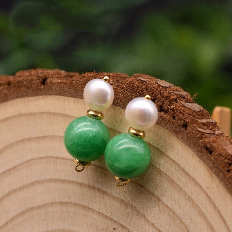 Natural Green Jade Baroque Pearl Earrings-Jewearrings