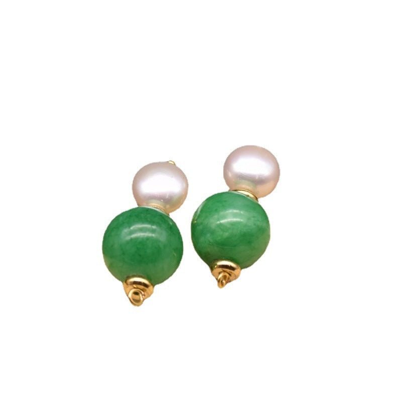 Natural Green Jade Baroque Pearl Earrings-Jewearrings