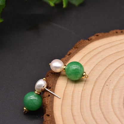 Natural Green Jade Baroque Pearl Earrings-Jewearrings