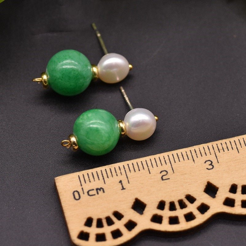 Natural Green Jade Baroque Pearl Earrings-Jewearrings