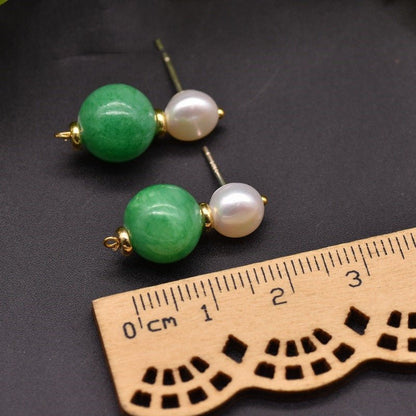 Natural Green Jade Baroque Pearl Earrings-Jewearrings