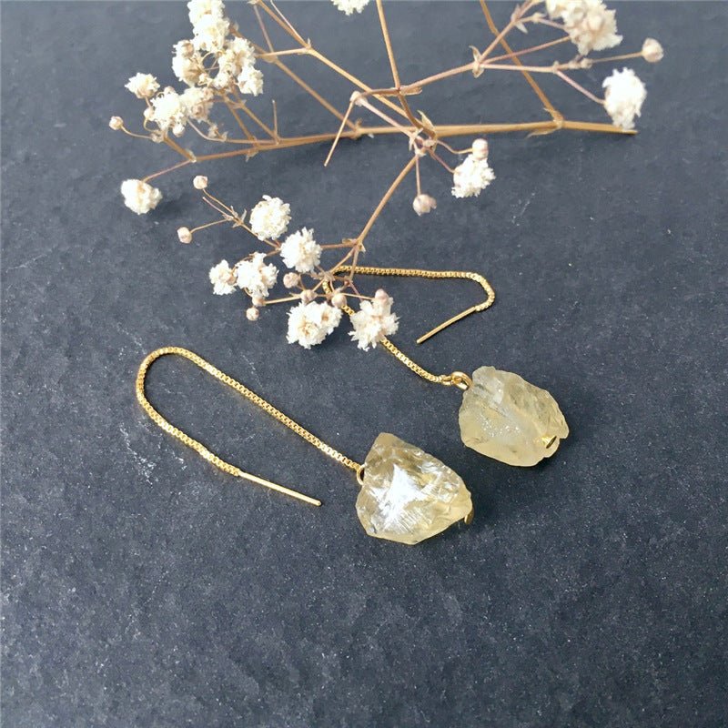 Natural Irregular White Crystal Long Chain Drop Earrings-Jewearrings